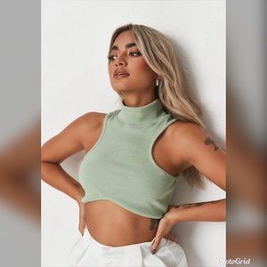 Ribbed High Neck Underboob Crop Top